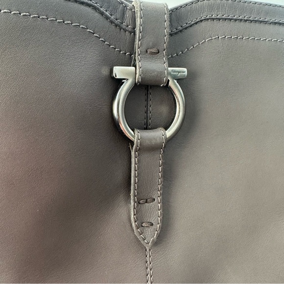 Size 9 Salvatore Ferragamo Women’s Fersea Gancini Grey Leather Riding Boots - Picture 12 of 16